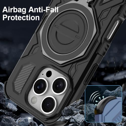 KARWAN Tough Shockproof Armor Back Case Cover Compatible with iPhone 16 Pro Max with 360 Degree Rotation Magnetic Attraction Ring, Holder Heavy Duty Cover with MagEaze Wireless Charging (Black) - Image 5