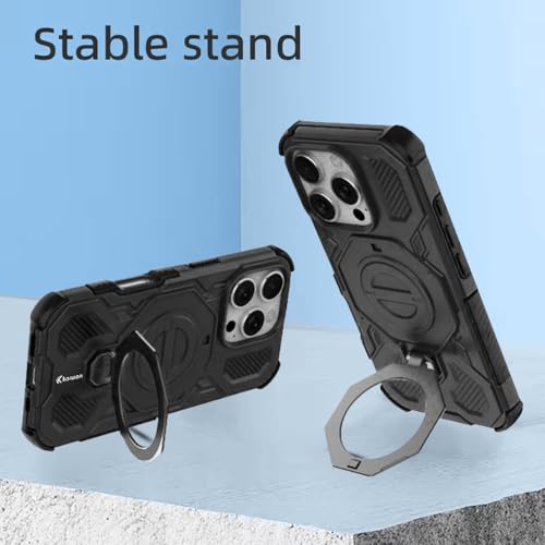 KARWAN Tough Shockproof Armor Back Case Cover Compatible with iPhone 16 Pro Max with 360 Degree Rotation Magnetic Attraction Ring, Holder Heavy Duty Cover with MagEaze Wireless Charging (Black) - Image 3