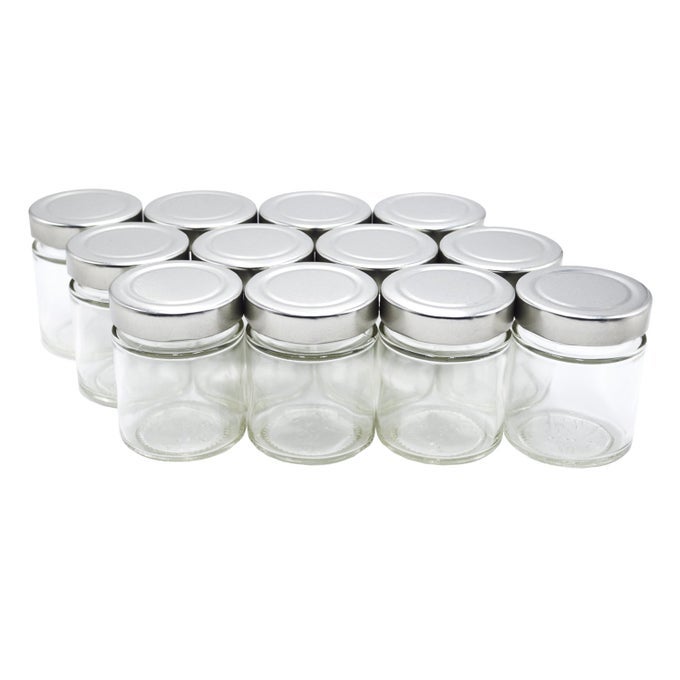UPACK 12 PIECES OF 5OZ GLASS SPICE BOTTLES SPICE JARS WITH SILVER METAL LIDS