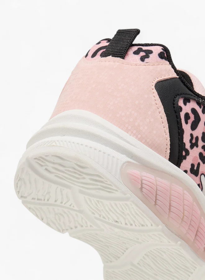 Disney Girls Minnie Mouse Print Sneakers with Hook and Loop Closure