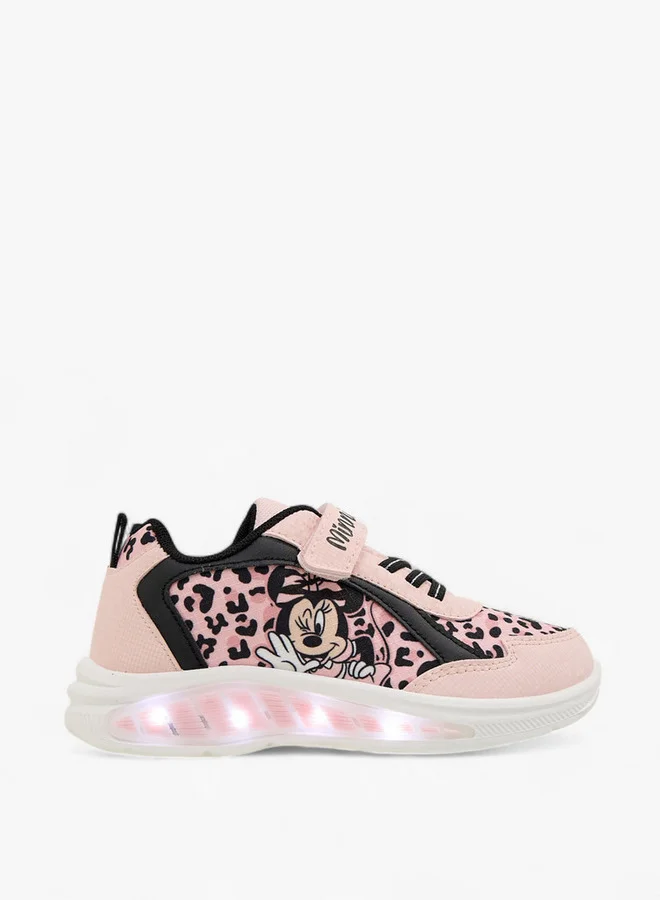 Disney Girls Minnie Mouse Print Sneakers with Hook and Loop Closure