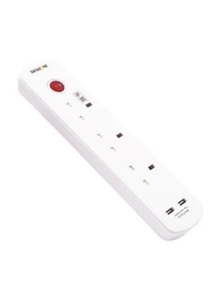 Datazone Power Extension Cord 13A 3 Sockets 2 x USBA 2M White  - Image 1