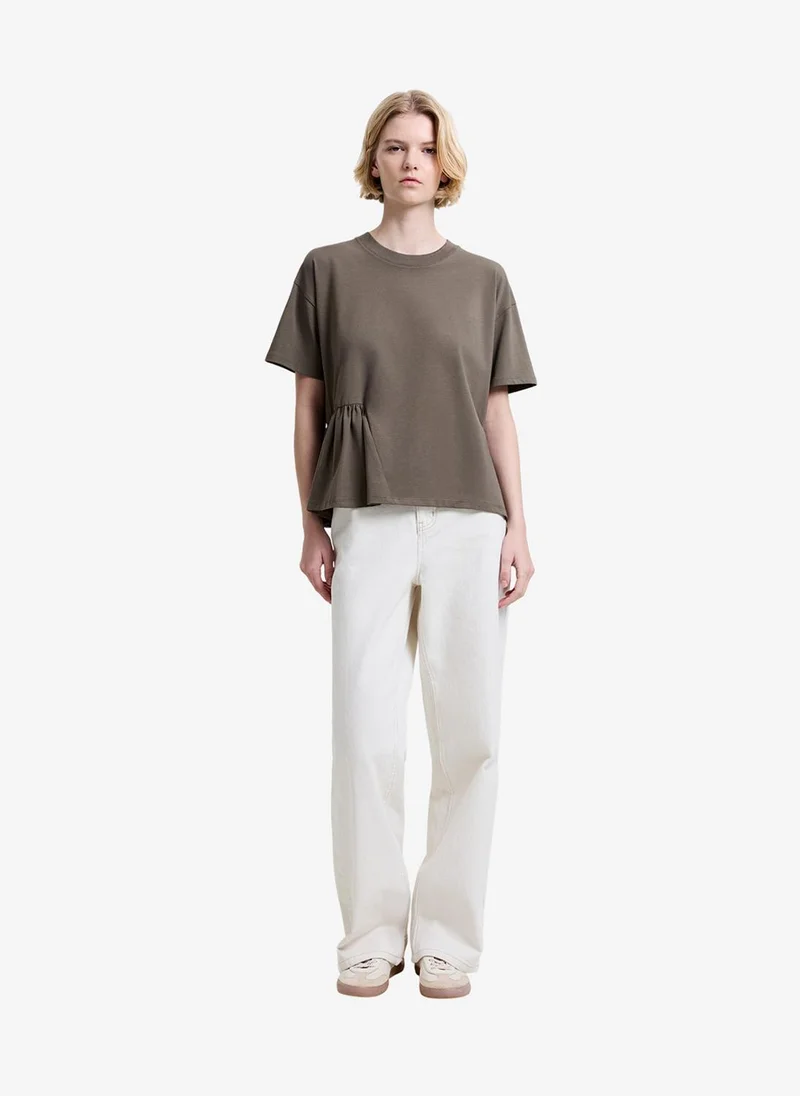 فرنش كونكشن Women's Vintage Khaki Rallie Asymmetrical T Shirt