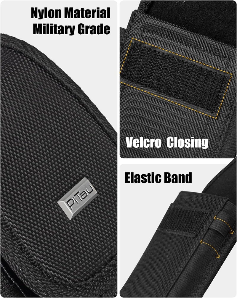PiTau Holster for Samsung Galaxy Ultra S25 S24 S23 S22 5G, Google Pixel Pro 7 8 9, Nylon Cell Phone Belt Holder Case with Clip, Pouch Fits Protective Cover, Extra Large, Black - Image 4