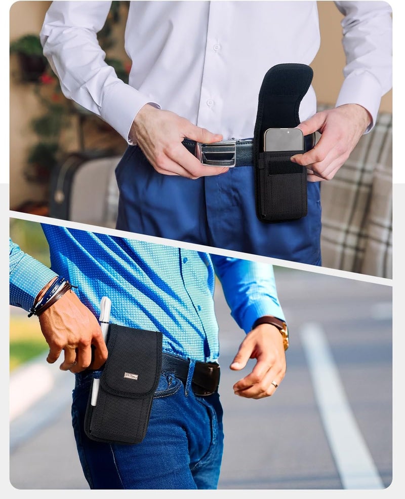 PiTau Holster for Samsung Galaxy Ultra S25 S24 S23 S22 5G, Google Pixel Pro 7 8 9, Nylon Cell Phone Belt Holder Case with Clip, Pouch Fits Protective Cover, Extra Large, Black - Image 5