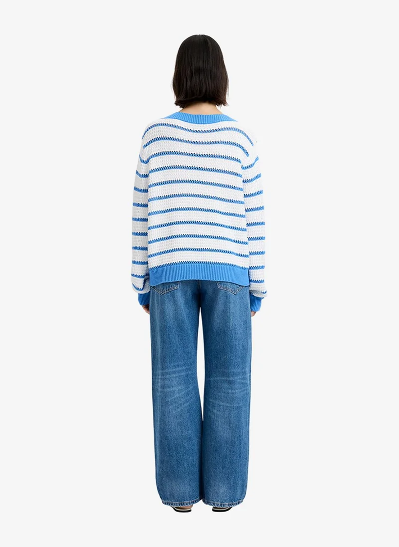 French Connection  Women's Summer White-Blue Hy Teddy Knit Open Stripe Pullove for Women | Best Price UAE