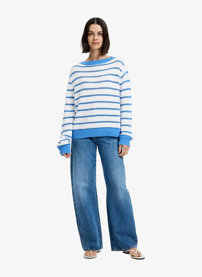 French Connection  Women's Summer White-Blue Hy Teddy Knit Open Stripe Pullove for Women | Best Price UAE