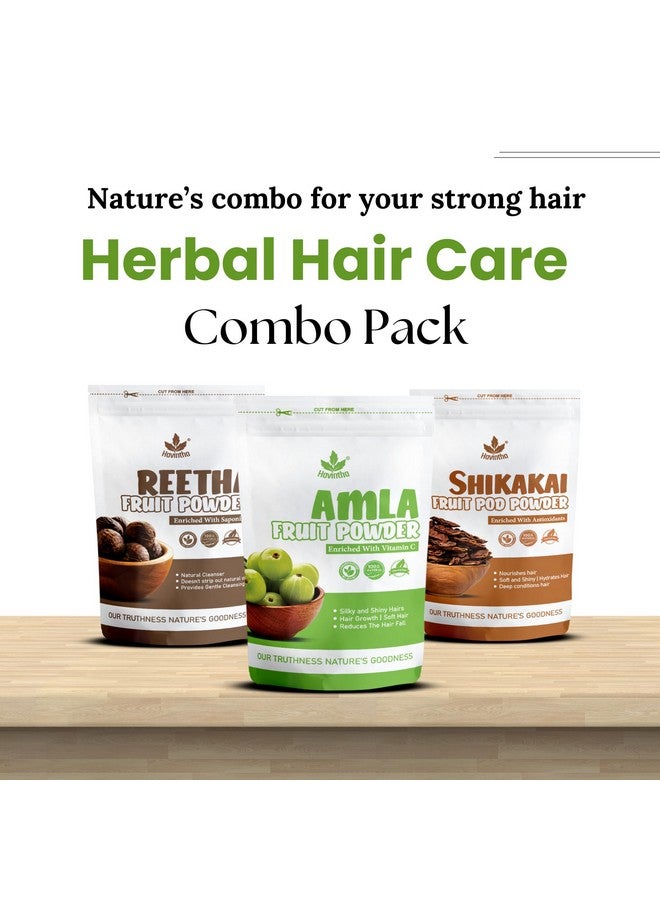 Havintha Natural Amla Reetha Shikakai Powder for Healthy Hair | Herbal Hair Care Combo | Hair Cleanser & Conditioner | Controls Hair Fall, Dandruff | All Hair Types - Each 100gm (Combo Pack of 3) - Image 2