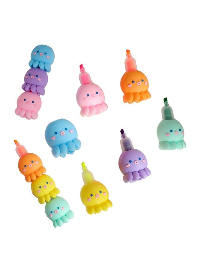 MBVBN 6 Pcs Colorful Octopus Shaped Highlighter, Pastel Highlighter Set Cute Silicone Octopus Highlighter Pens For Adults Kids Students Writing Graffiti School Office Supplies - Image 1