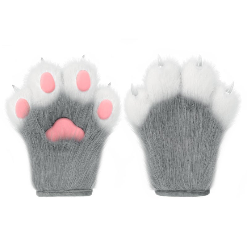 hbbhml Faux Fur Plush Furry Cat Claw Gloves Fursuit Animal Fox Paws Mittens Halloween Cosplay Costume Accessories for Adult - Image 1