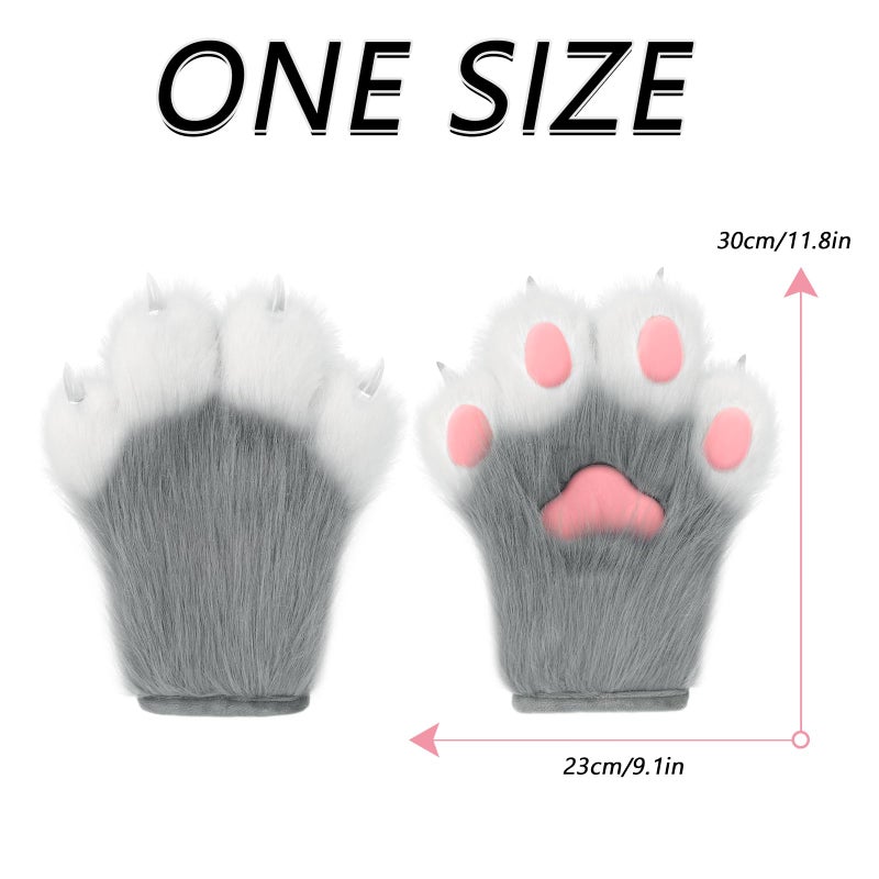hbbhml Faux Fur Plush Furry Cat Claw Gloves Fursuit Animal Fox Paws Mittens Halloween Cosplay Costume Accessories for Adult - Image 3