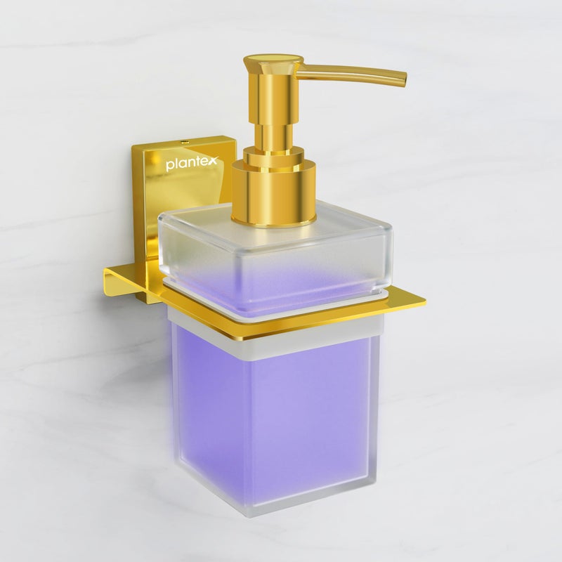 Plantex 304 Grade Stainless Steel Liquid Soap Dispenser for Bathroom/Frosted Glass Liquid Shampoo Dispenser/Hand wash Dispenser/Bathroom Accessories - Pack of 1 (Crystal, PVD Gold) - Image 1