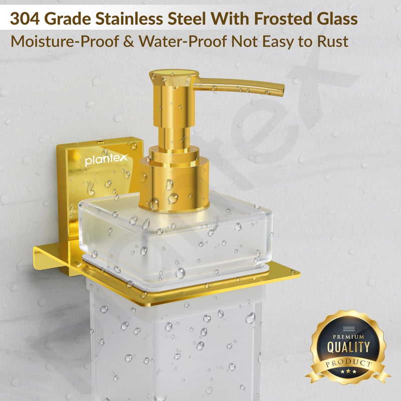 Plantex 304 Grade Stainless Steel Liquid Soap Dispenser for Bathroom/Frosted Glass Liquid Shampoo Dispenser/Hand wash Dispenser/Bathroom Accessories - Pack of 1 (Crystal, PVD Gold) - Image 4