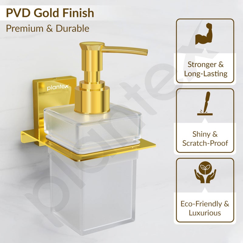 Plantex 304 Grade Stainless Steel Liquid Soap Dispenser for Bathroom/Frosted Glass Liquid Shampoo Dispenser/Hand wash Dispenser/Bathroom Accessories - Pack of 1 (Crystal, PVD Gold) - Image 5