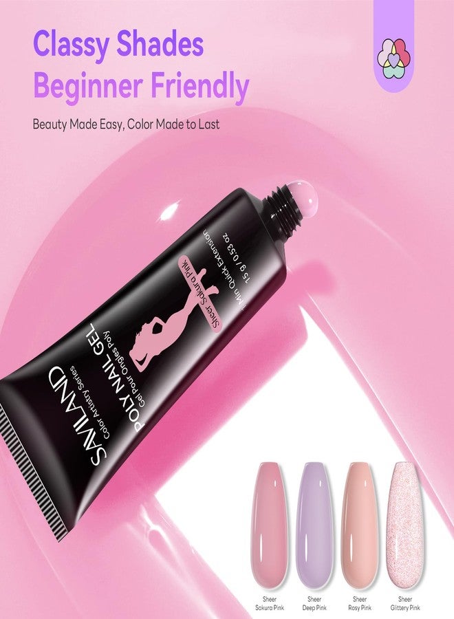 SAVILAND Poly Gel Nail Kit for Starter: 4 Poly Gel Nail Colors 28 Day Long Wear Ultra-Hard with Slip Solution, Fast & Easy Extension Nail Kit with Nail Lamp All-in-1 for Beginner DIY Art Home Salon - Image 4