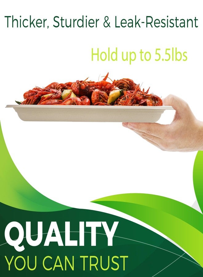 BIRCHIO 50 Pack Brown 14" Heavy Duty Disposable Rectangle Food Trays, Compostable Extra Large Paper Platter Plates Serving Crawfish, Lobster, Crab for Party, BBQ, Crawfish Boil Accessories - Image 4