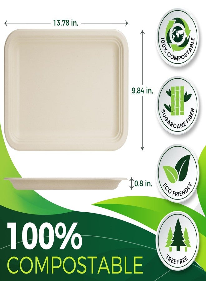 BIRCHIO 50 Pack Brown 14" Heavy Duty Disposable Rectangle Food Trays, Compostable Extra Large Paper Platter Plates Serving Crawfish, Lobster, Crab for Party, BBQ, Crawfish Boil Accessories - Image 2