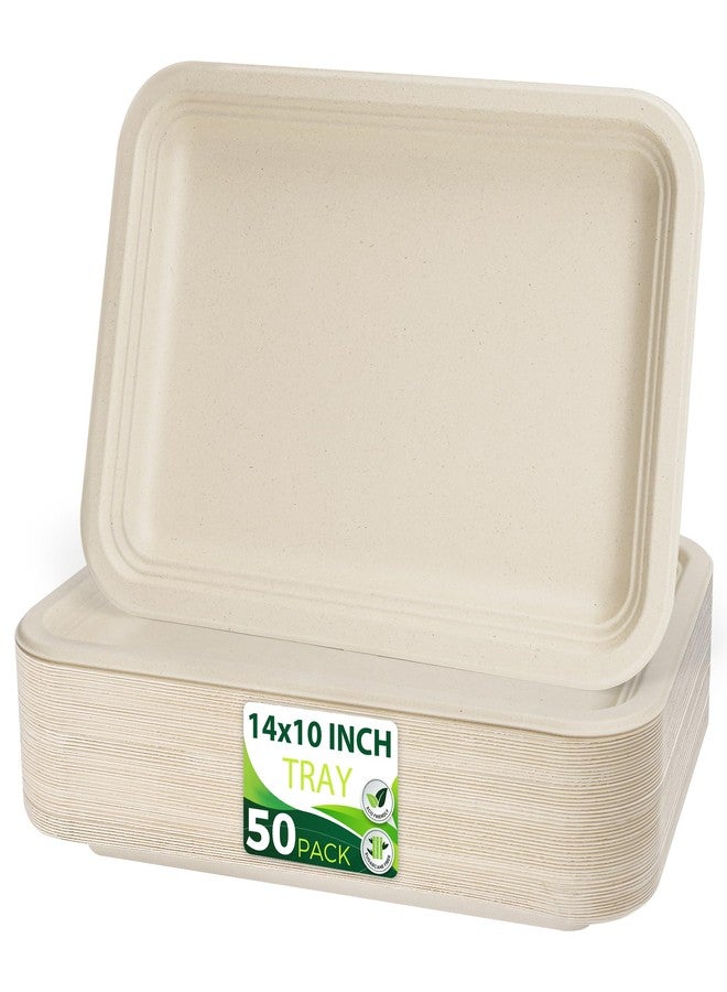 BIRCHIO 50 Pack Brown 14" Heavy Duty Disposable Rectangle Food Trays, Compostable Extra Large Paper Platter Plates Serving Crawfish, Lobster, Crab for Party, BBQ, Crawfish Boil Accessories - Image 1