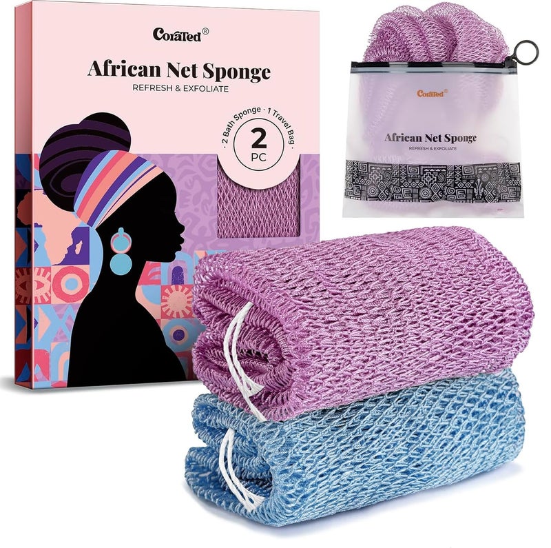 CORATED African Net Sponge with Knots Authentic, Shower Loofah Exfoliating Bath Sponge, Body Scrubber for Women Daily Use Body Care, Travel Portable Bath Accessories for Bathroom - Image 1