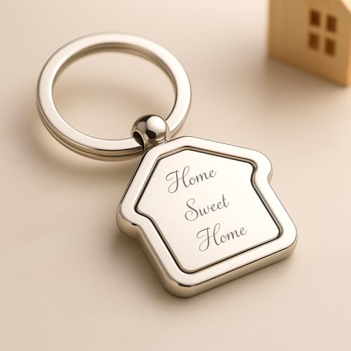 Nivaraprint Home Sweet Home Metal Keychain – Silver House Shape Rotating Key Ring, Housewarming Gift for Men & Women, Real Estate & New Home Keychain (Pack of 2) - Image 5