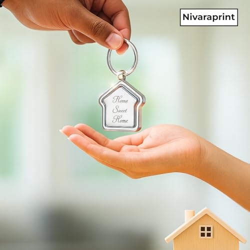 Nivaraprint Home Sweet Home Metal Keychain – Silver House Shape Rotating Key Ring, Housewarming Gift for Men & Women, Real Estate & New Home Keychain (Pack of 2) - Image 2