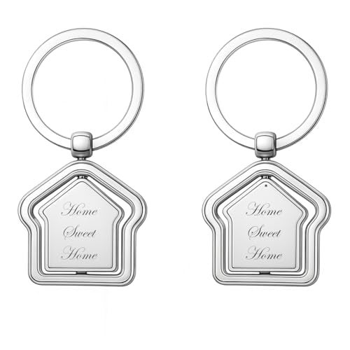 Nivaraprint Home Sweet Home Metal Keychain – Silver House Shape Rotating Key Ring, Housewarming Gift for Men & Women, Real Estate & New Home Keychain (Pack of 2) - Image 1