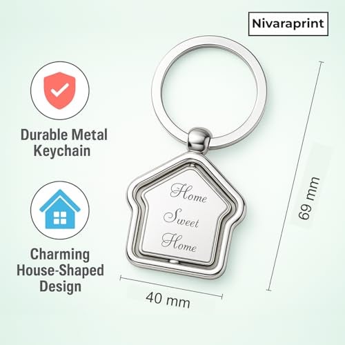Nivaraprint Home Sweet Home Metal Keychain – Silver House Shape Rotating Key Ring, Housewarming Gift for Men & Women, Real Estate & New Home Keychain (Pack of 2) - Image 4