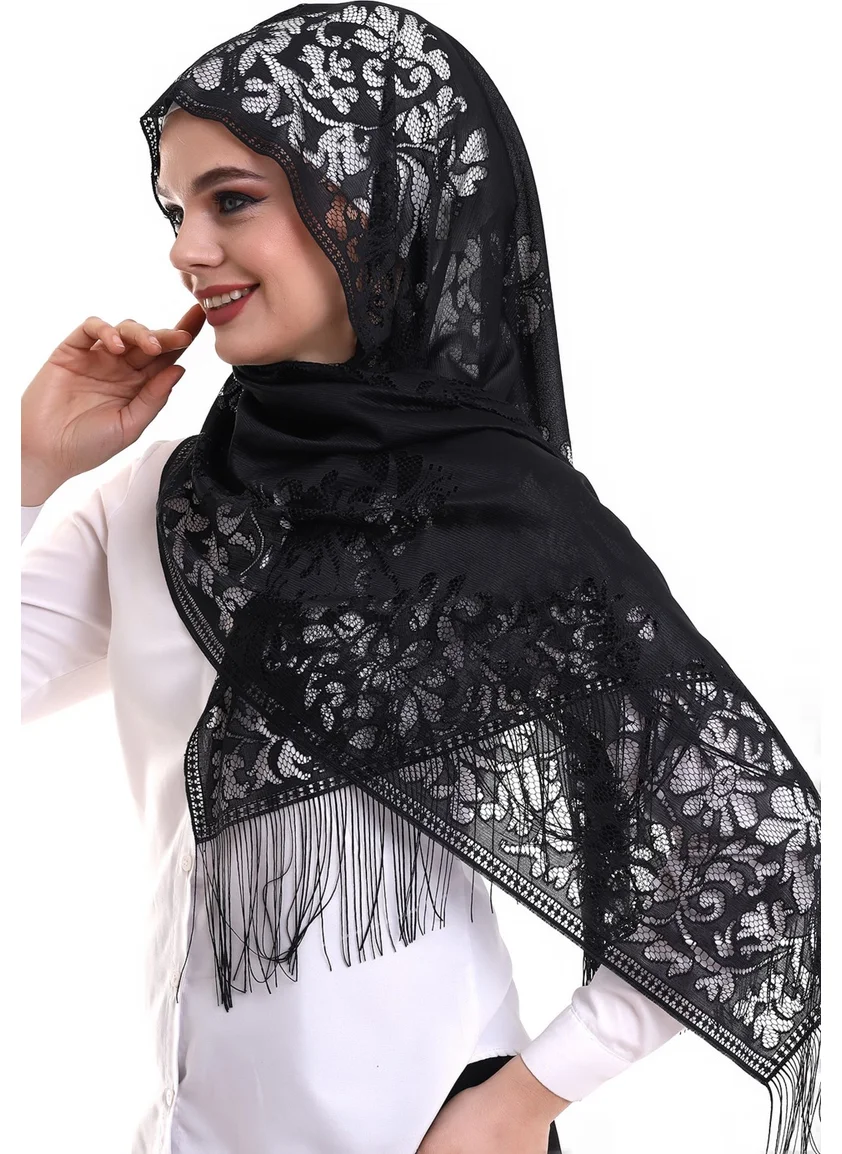 ايهفان اونلاين Narin Cotton Tulle Shawl Black-2 60X160