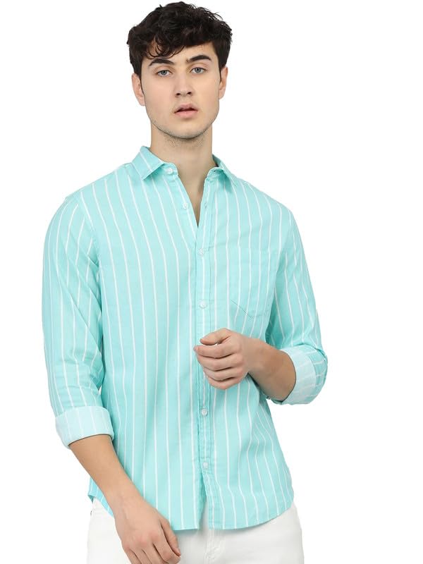 U Turn U-TURN Casual Shirt for Men|| Latest Striped Shirt (Lgreen, X-Large) - Image 5