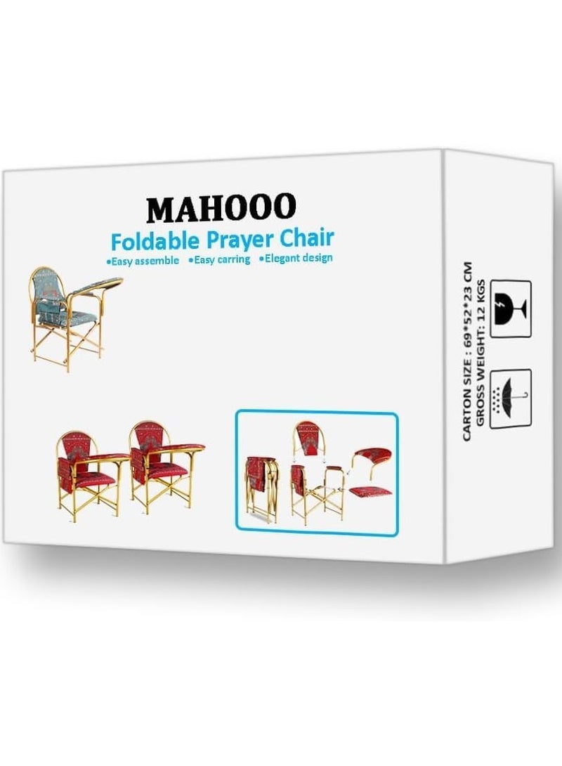 REBENUO Muslim Prayer Chair Comfortable Velvet Padded Islamic Chair with Armrest and Side Pocket Foldable Prostration Chair (Green) - Image 4