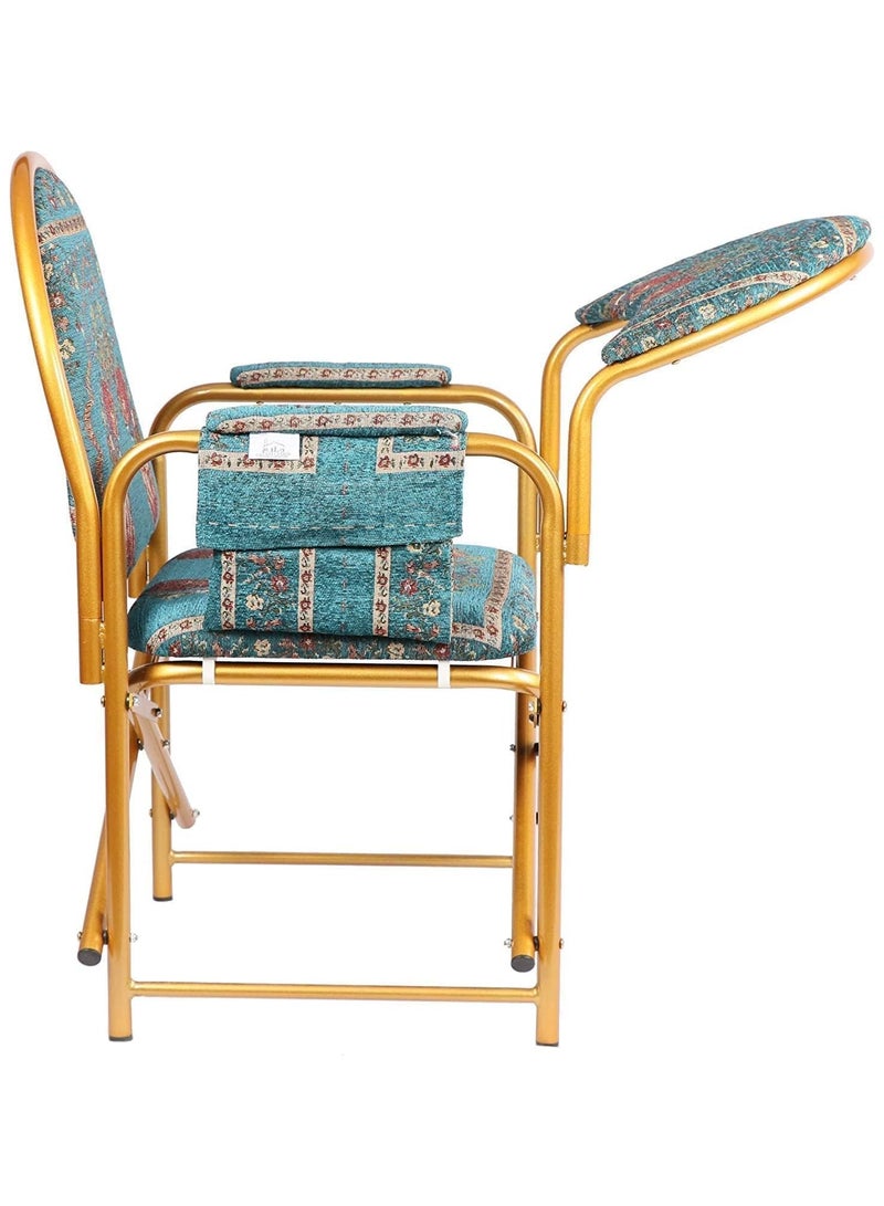 REBENUO Muslim Prayer Chair Comfortable Velvet Padded Islamic Chair with Armrest and Side Pocket Foldable Prostration Chair (Green) - Image 3