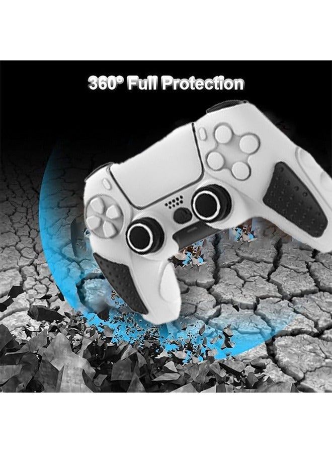 Anti-Slip PS5 Controller Skin Soft Thicken Non-Slip Studded Silicone Gel Grip Protective Cover Case for Playstation 5 Controller Grip with A Sticker and 2 x Thumb Grip Caps Silicone Set Black/White - Image 5