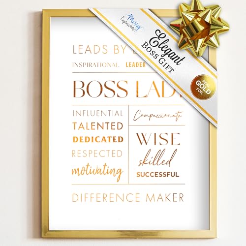 Merry Expressions Boss Lady Desk and Wall Art with Metal Frame - Office Décor, Boss Lady Gift with Quote - Gold 12" x 9" - Image 1