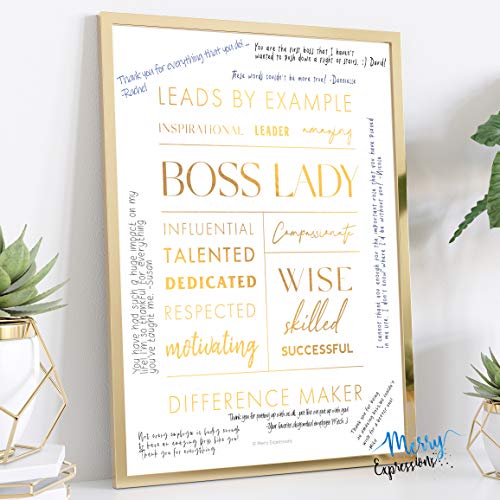 Merry Expressions Boss Lady Desk and Wall Art with Metal Frame - Office Décor, Boss Lady Gift with Quote - Gold 12" x 9" - Image 2