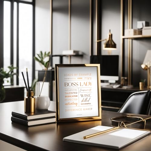 Merry Expressions Boss Lady Desk and Wall Art with Metal Frame - Office Décor, Boss Lady Gift with Quote - Gold 12" x 9" - Image 4