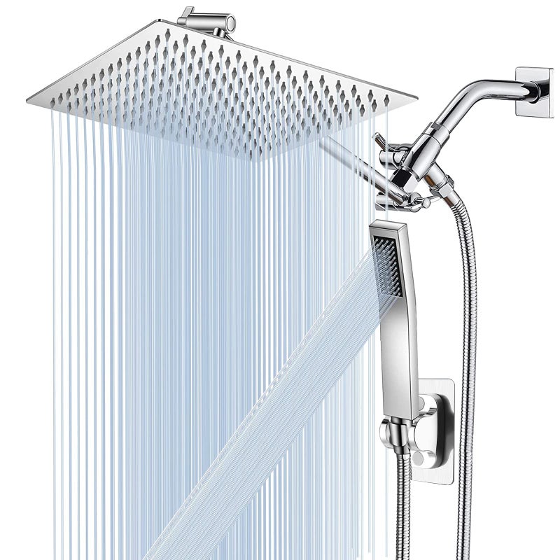 All Metal 12 RainRainfall Shower Head with Handheld Spray Combo HighPressure Square Shower Head with 13 Extension Arm Dual Chrome Shower Heads with 78 Hose Waterfall Showerhead