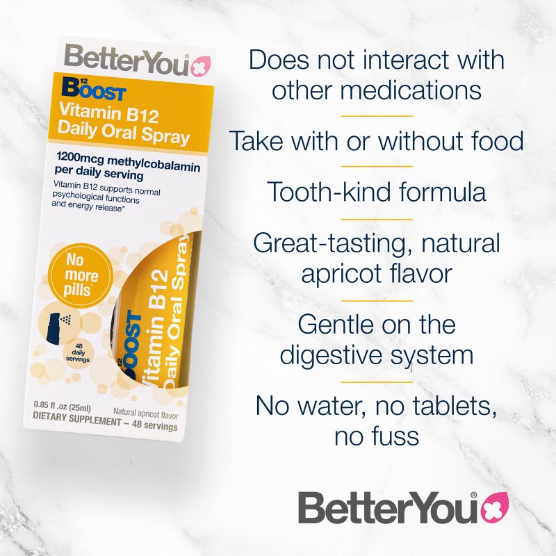 BetterYou Boost Vitamin B12 Oral Spray - Natural Liquid Vitamin Supplement - Vitamin Spray for Daily B12 Intake - Green Tea and Chromium - 0.85 oz - Image 5