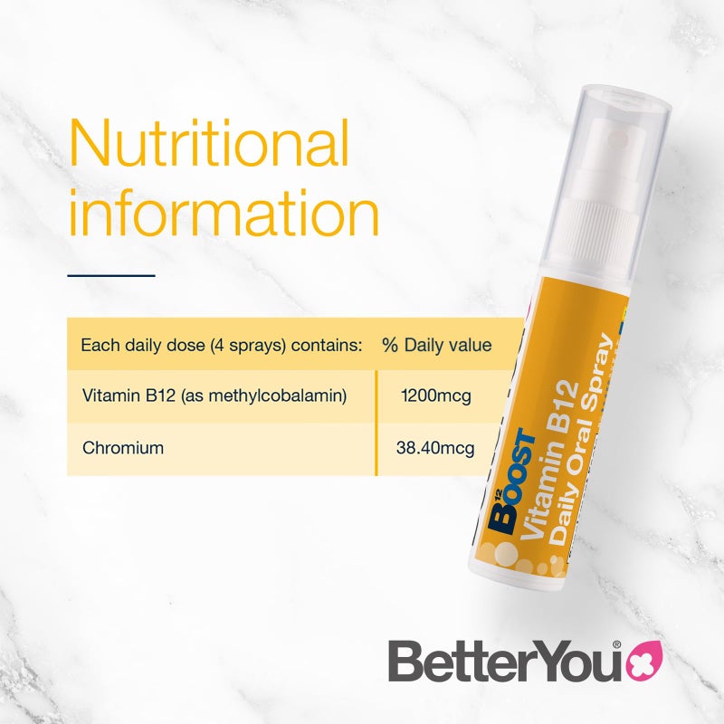 BetterYou Boost Vitamin B12 Oral Spray - Natural Liquid Vitamin Supplement - Vitamin Spray for Daily B12 Intake - Green Tea and Chromium - 0.85 oz - Image 2