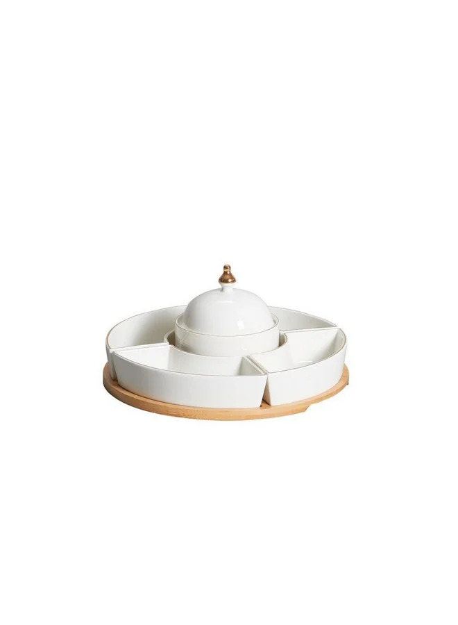 Onemore 6-Piece High Quality Serving Bowl with Tray White and Beige 13.5 x 31.6 x 31.3 cm S2362-I-GL