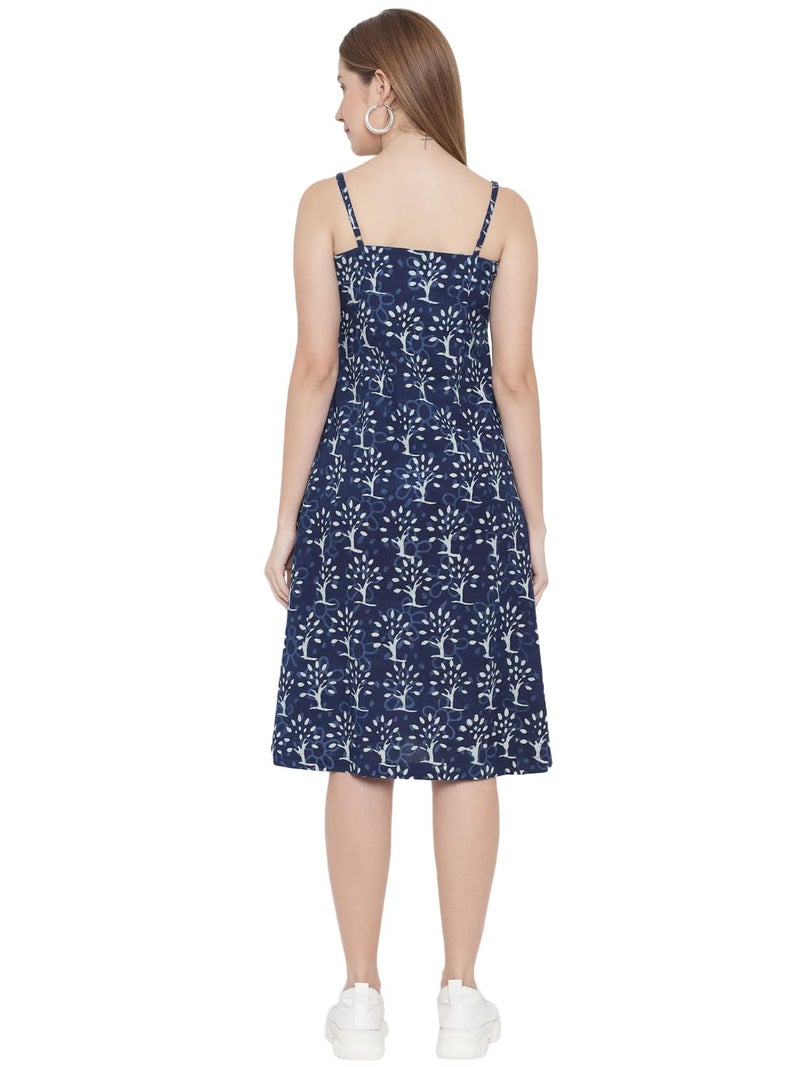 Indietoga Women's Plus Size Printed Sustainable Pure Cotton A-Line Midi Dress (10001298_Blue Indigo Hand Block_5Xl) - Image 4