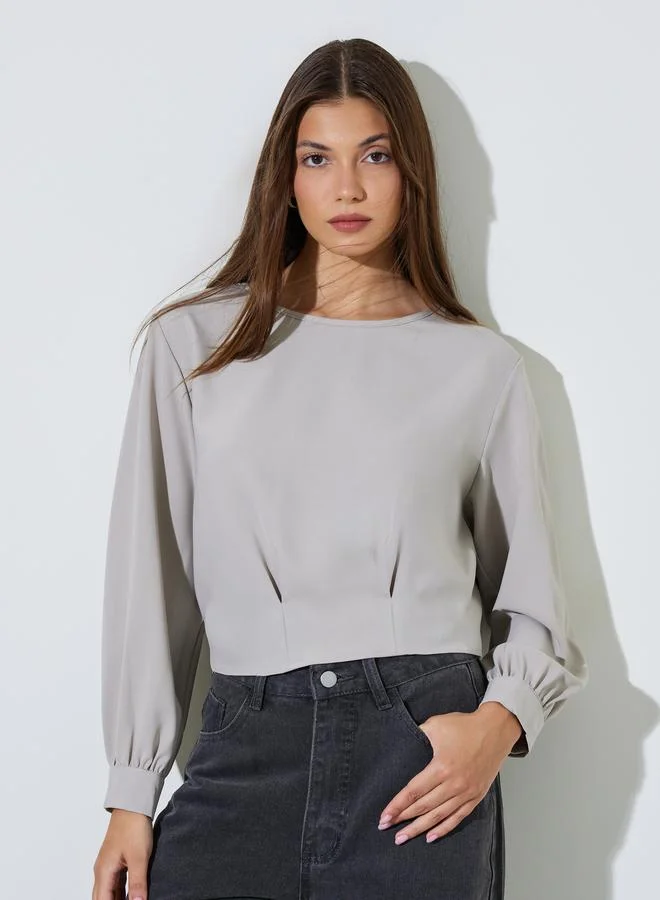 Styli Grey Tie-Back Detail Blouse