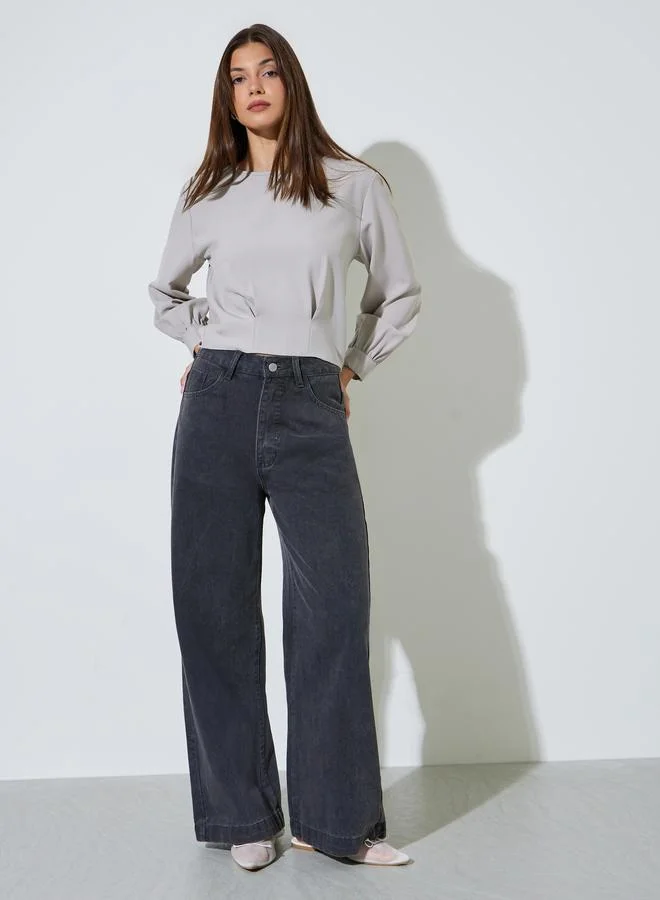 Styli Grey Tie-Back Detail Blouse