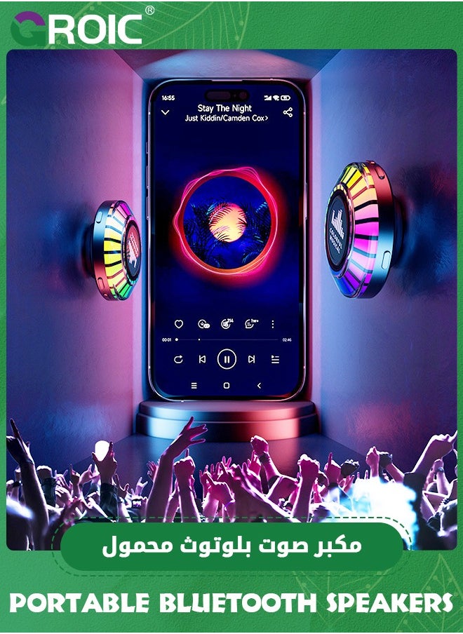 GROIC - Black Portable Shower Speaker Waterproof - Small Portable Bluetooth Bluetooth Wireless Speaker with Clip - Powerful Bass and Louder Volume - Colorful Lights and Lightweight with TWS Pairing - Image 1