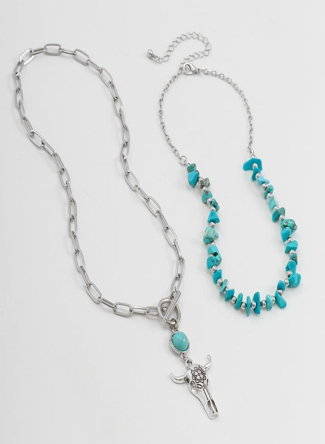 CSIYANJRY99 Layered Western Necklaces for Women Vintage Turquoise Beaded Western Jewelry for Women Ox-head Cactus Cross Chain Necklaces Country Concert Cowgirl Dresses Accessories (05) - Image 4