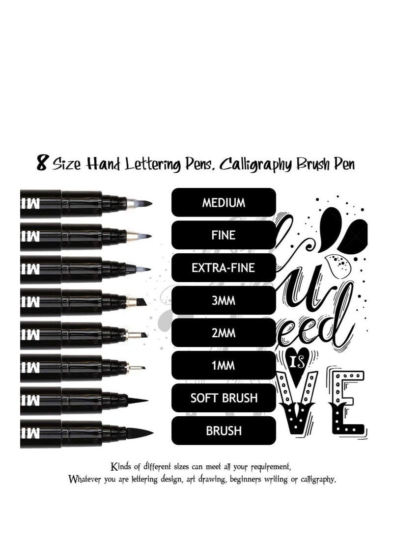 SYOSI Calligraphy Brush Pen, Hand Lettering Pens, Art Markers Brush Pens for Beginners Writing, Sketching, Art Drawing, Illustration, Scrapbooking, Journaling, Black Ink Pen Set, 8 Sizes  - Image 2