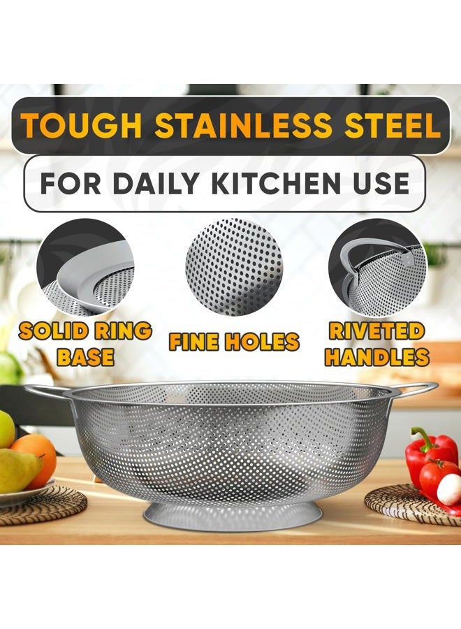 V TOWER Stainless Steel Colander for Kitchen - 5Qt Rice Strainer With Handles, Perforated Design, Dishwasher Safe, Rust-Resistant - Versatile Pasta Strainer for Grains, Beans, Spaghetti, Veggies, Fruits - Image 5