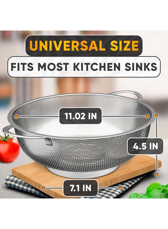 V TOWER Stainless Steel Colander for Kitchen - 5Qt Rice Strainer With Handles, Perforated Design, Dishwasher Safe, Rust-Resistant - Versatile Pasta Strainer for Grains, Beans, Spaghetti, Veggies, Fruits - Image 4