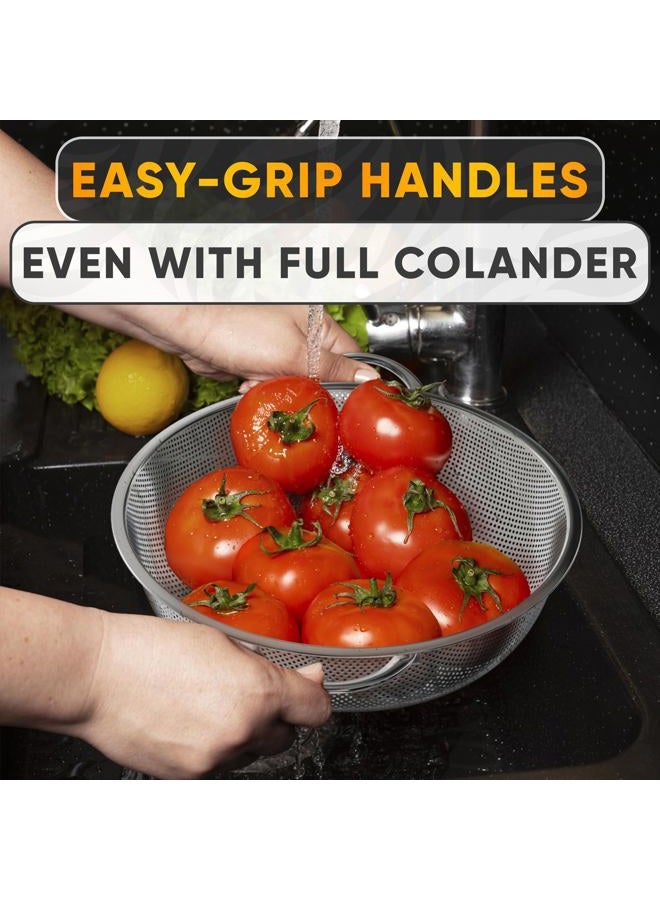 V TOWER Stainless Steel Colander for Kitchen - 5Qt Rice Strainer With Handles, Perforated Design, Dishwasher Safe, Rust-Resistant - Versatile Pasta Strainer for Grains, Beans, Spaghetti, Veggies, Fruits - Image 2