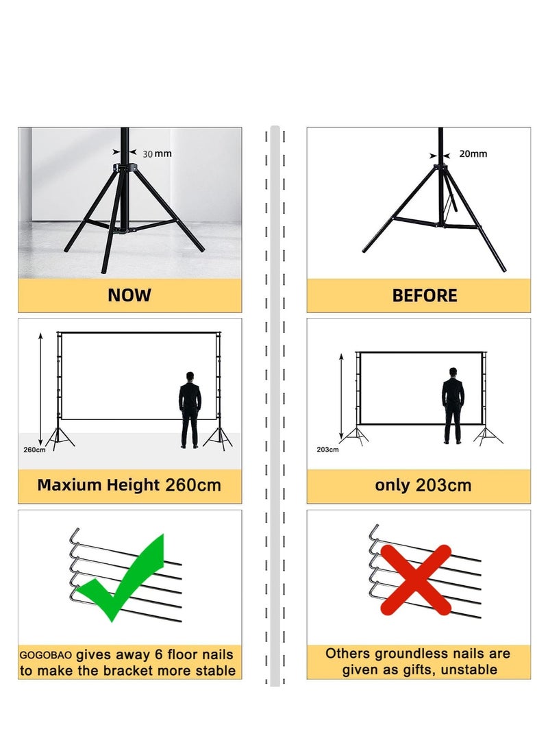 Golden - Projector Screen with Stand,Outdoor Projector Screen Portable Indoor Projection Screen 16:9 4K Rear Front Movie Screen with Carry Bag for Home Backyard Theater (120 inch) - Image 1