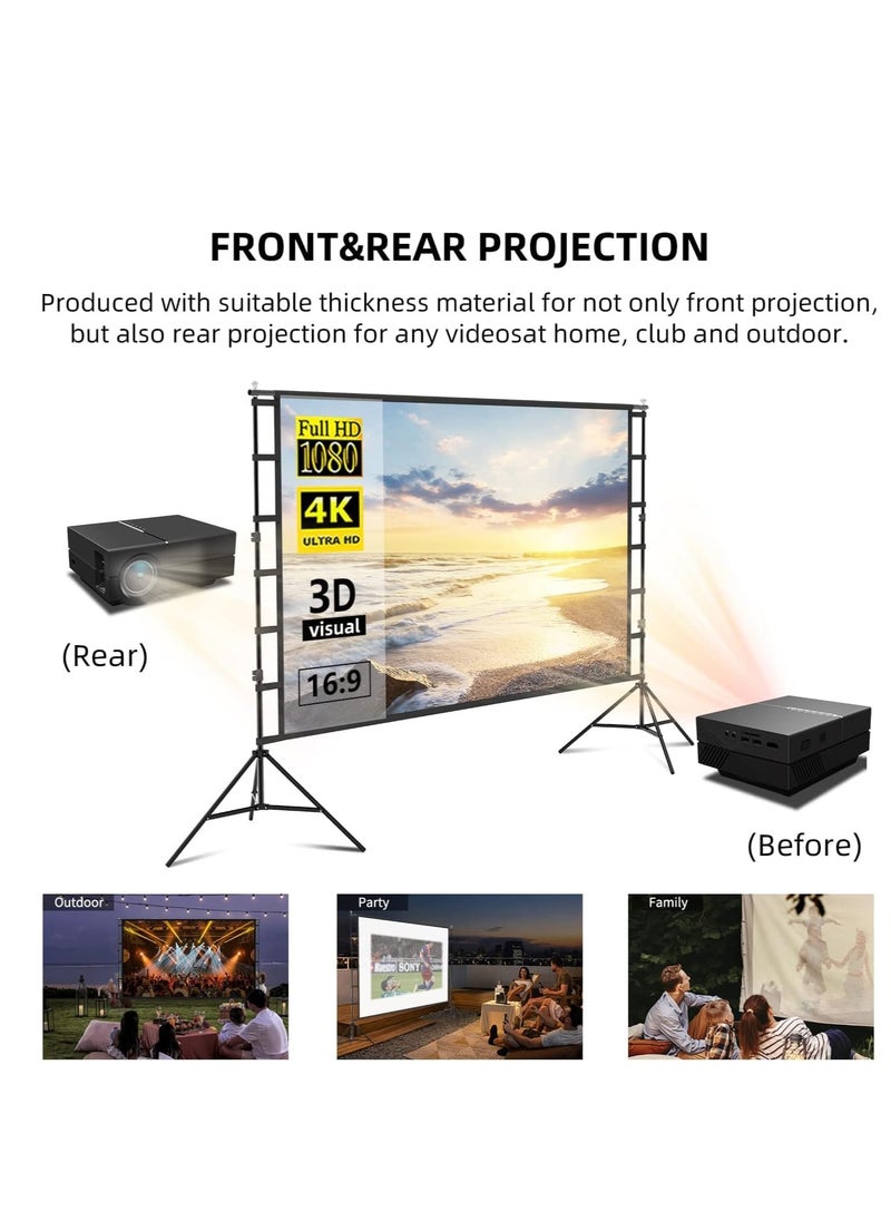 Golden - Projector Screen with Stand,Outdoor Projector Screen Portable Indoor Projection Screen 16:9 4K Rear Front Movie Screen with Carry Bag for Home Backyard Theater (120 inch) - Image 1